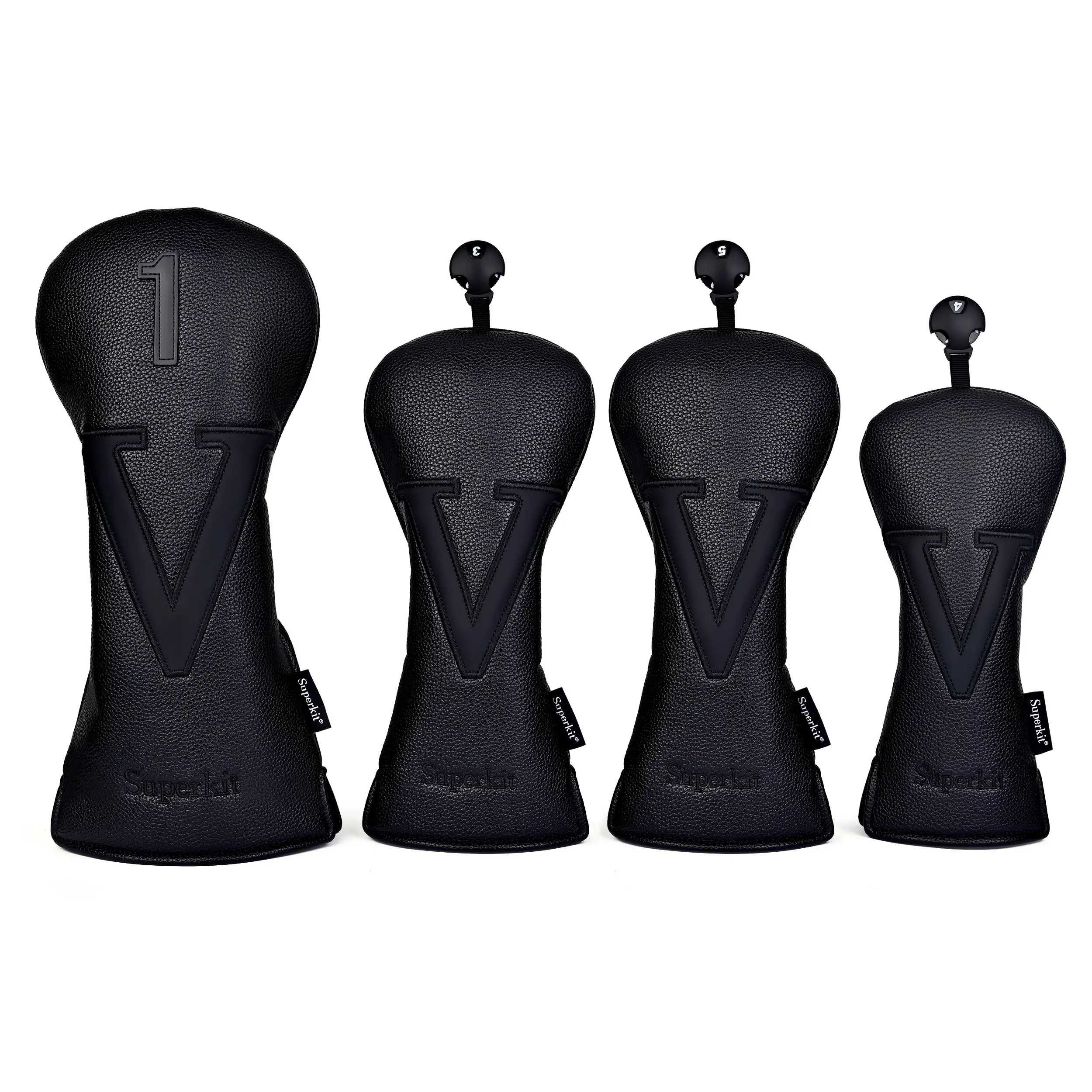 Superkit Golf Head Covers, V Series Black Barrel Cap Set for Woods, Premium Golf Equipment for Enhanced Protection & Style, Essential Golf Accessory
