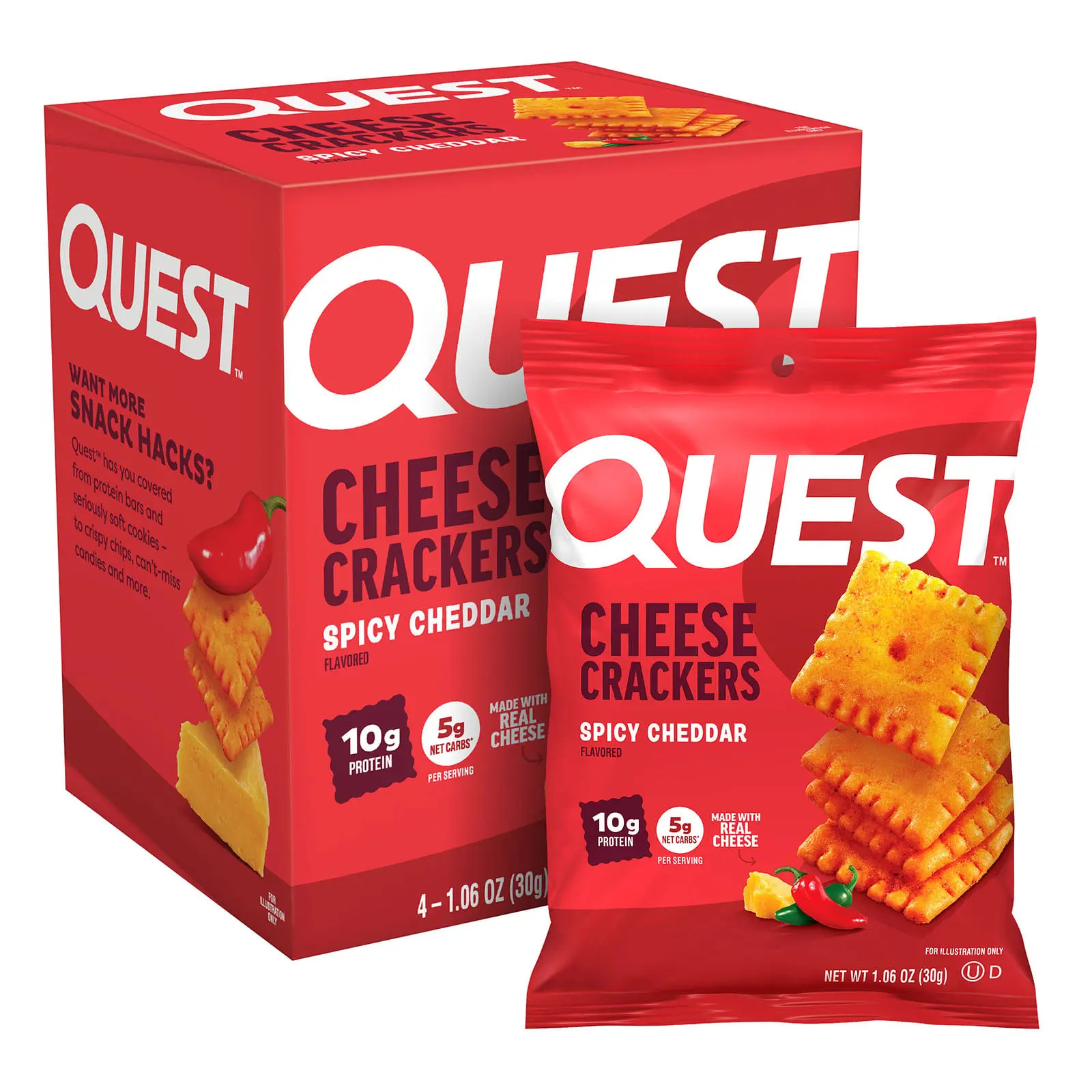 Quest Nutrition Cheese Crackers, Spicy Cheddar, 4 Bags 1.06 oz (30 g) Each Quest Nutrition Cheese Crackers, Spicy Cheddar, 4 Bags 1.06 oz (30 g) Each