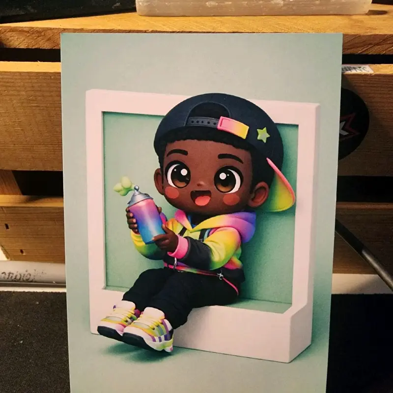 Black Kawaii Mini Poster 4x6 Inches - Compact Size for Easy Display & Cute Playful Aesthetics