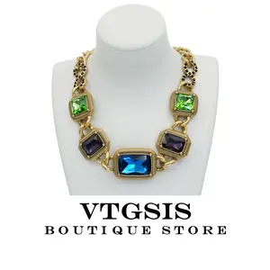 Vintage Luxe Statement Necklace: Bold Chunky Gold Chain with Vibrant Multi-Color Gemstones (Emerald, Sapphire, Amethyst). Handcrafted Heavyweight Jewelry for Night Out, Perfect Gift.