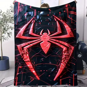 Red Spider Emblem Flannel Blanket, Eye-Catching Spider-Man Inspired Throw Blanket, Soft Warm Blanket for Cozy Nights, Unique Gift Blanket for Fans, Perfect for Living Room, Sofa, Office, and Travel