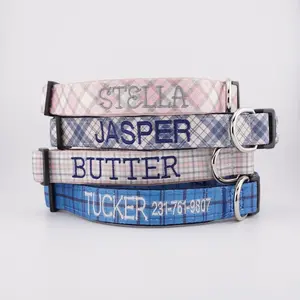 Personalized Plaid Dog Collar with Embroidered Name (Neoprene), Custom Embroidered Dog Collar - Personalized Name & Phone Number