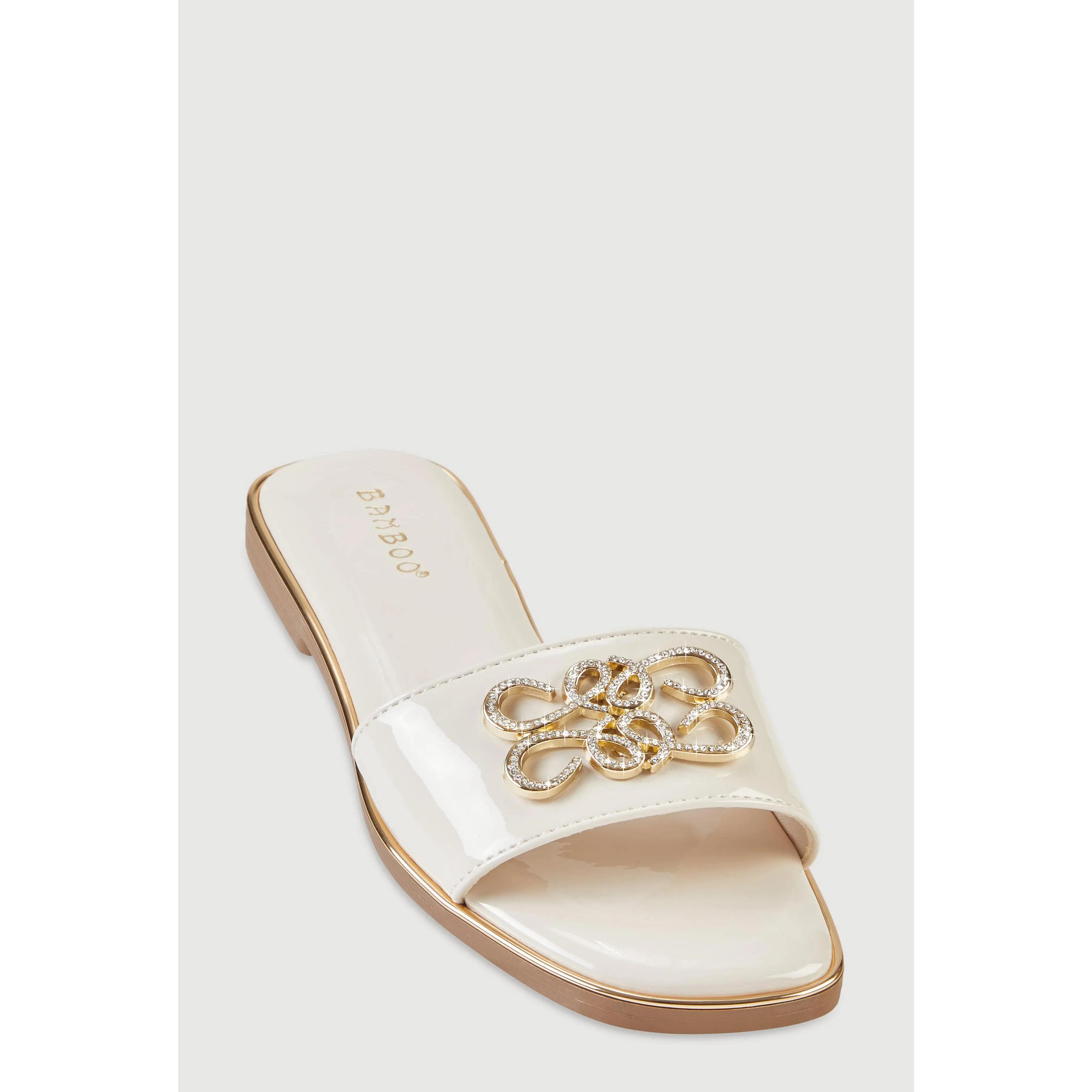 Rhinestone Metallic Pendant Slide Sandals