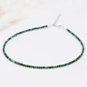 2mm Natural Emerald Necklace fore Women - Gemstone Beads Green Necklace - Adjustable Energy Crystal Jewelry - Perfect Gift for Mother's Day
