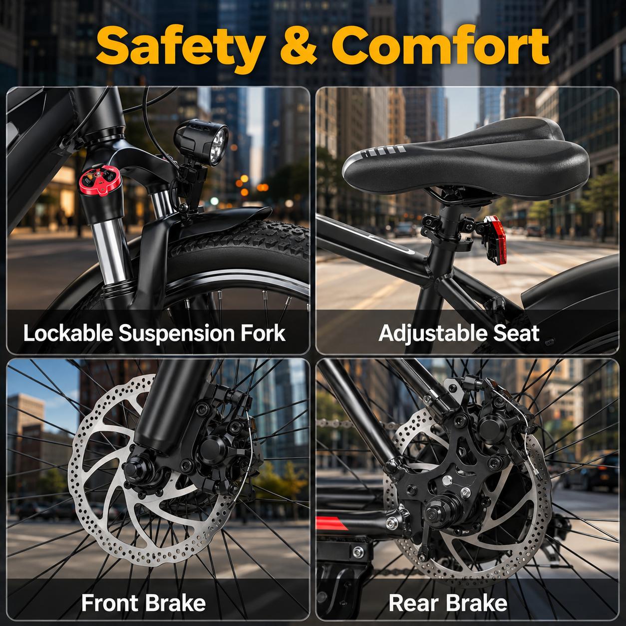 Urban City Commuter Ebike for Adults - 350W Motor, 22MPH Top Speed, 30-55 mi Range, Removable Battery, 7-Speed, All-Terrain for Commuting, Removable Battery Ebike