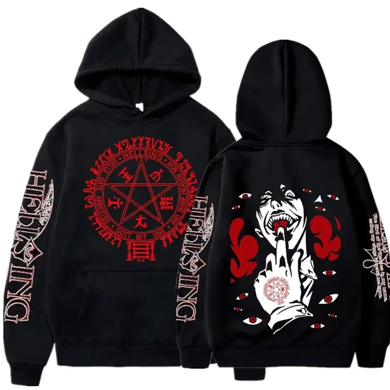 Anime Hellsing Hoodies Manga Print Hooded Men Women Clothes Harajuku Streetwear Hip Hop Unisex Sweatshirt Comfortable Pullover M