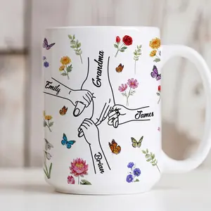 Grandma Holding Hands Personalized Mug, Custom Family Keepsake, Heartfelt Mother's Day Gift