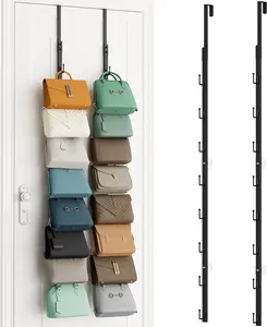 Over The Door Purse Organizer - 2 Packs Wall Mounted Purse Rack with 8 Hooks Design, Hanging Handbag Organizer Storage Holds up to 16 Bags, Bag Rack for Closet Door (Black)