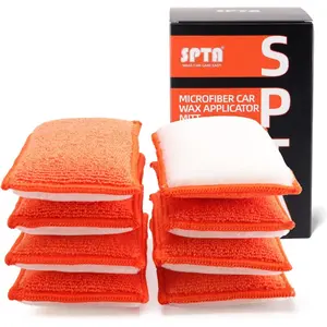 Interior Scrubbing Sponge, 8Pcs Microfiber Wax Applicator, Wash Sponges For Car,Boat,Wood,Marble,Motorcycle, 6in x 3.3in x 0.8in, Orange