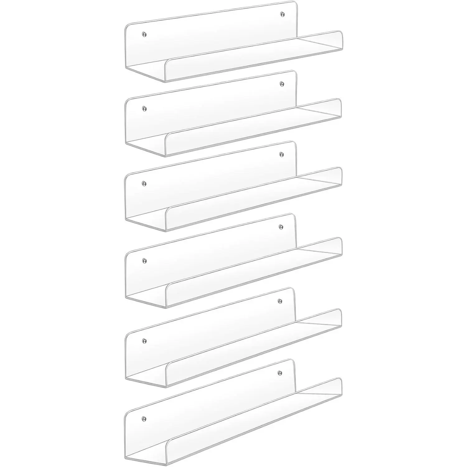 Shelves,6 Pack 15 Inch Floating Wall Shelves,  Pop Display Shelf,Invisible  Book Shelf,Picture Ledge Shelf Decor, Plastic,Clear