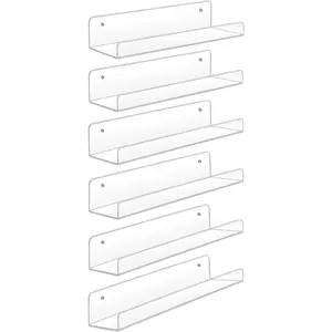 Shelves,6 Pack 15 Inch Floating Wall Shelves,  Pop Display Shelf,Invisible  Book Shelf,Picture Ledge Shelf Decor, Plastic,Clear