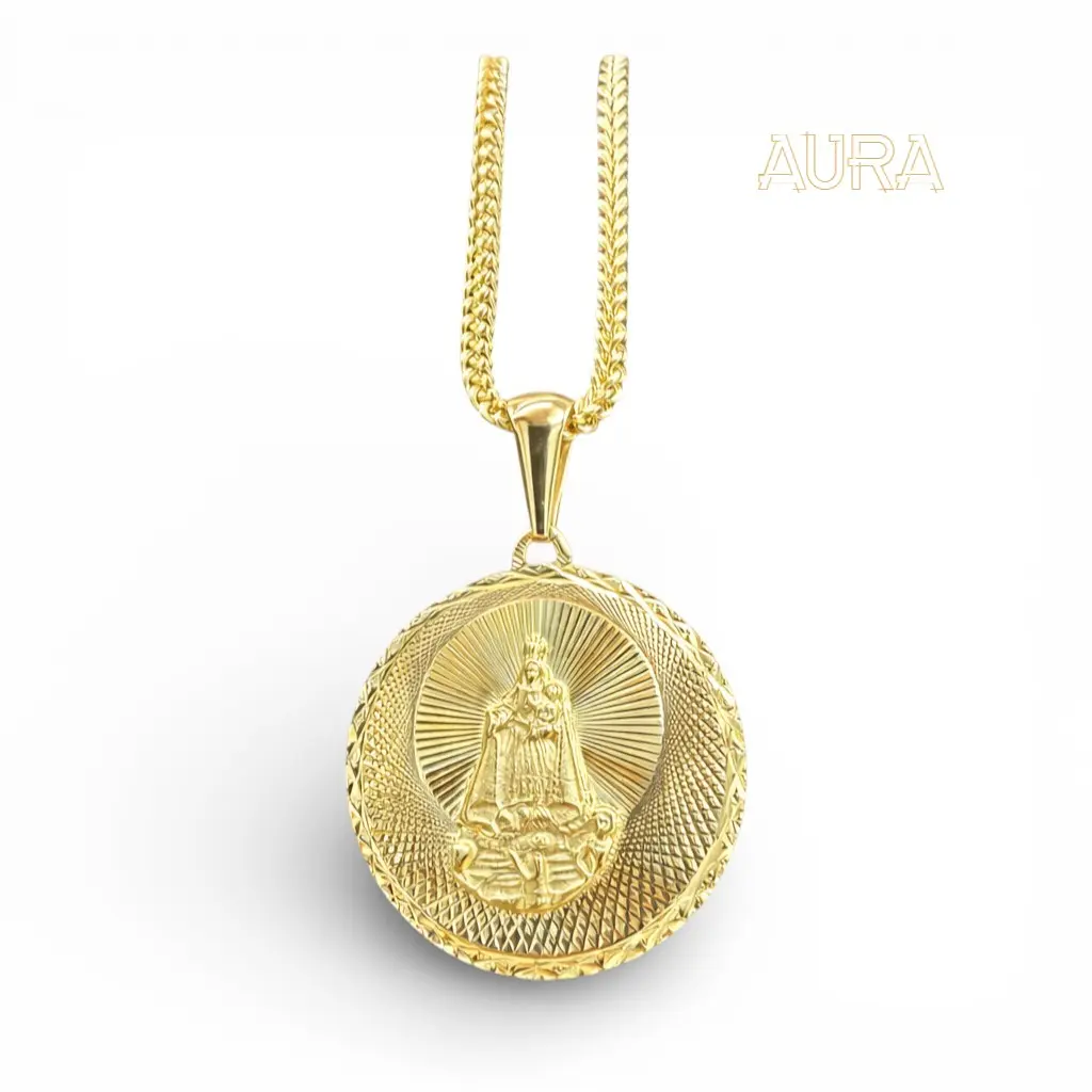 10 Karat Solid Gold Virgen de la Caridad del Cobre Pendant Necklace - Unisex Catholic Protection Medallion, Daily Wear Necklace with Chain, Religious Jewelry Gift Accessory