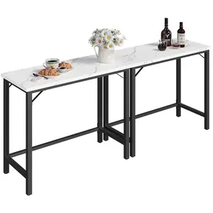 MAHANCRIS Narrow Bar Table, 63-Inch Pub Table for Dining Room, Counter Bar Tables with Sturdy Metal Frame, Connectable Bar Table, Multifunctional Console Table, Marble and Black #SummerVibes