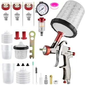 LVLP Automotive Paint Spray Gun R500 Kit, 1.3/1.5/1.7mm Nozzles LVLP Spray Gun with 650ml/200ml Mixing Cup & 10x Disposable Cups& Air Regulator Set, for House Painting, Car, Furniture, Fence mode adjustable High-Pressure Aluminum budget