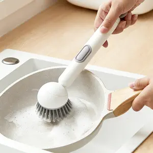 Automatic Liquid Filling long Handle Soap Dispense Palm Kitchen Brush, Rotatable brush, for Bowl Sink Cleaning Pot Comfortable