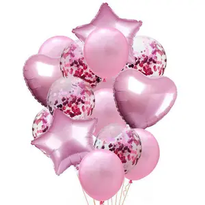 14pcs Star and Heart Foil Balloon with Confetti Latex Balloons for Graduation, Birthday, Wedding, Anniversary, Celebrations, Party Decoration