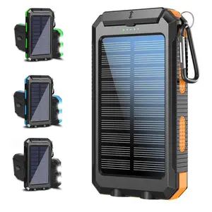 3-in-1 multifunctional outdoor power bank Solar Charger Power Bank 10000mAh Solar Phone Charger, Portable Charger Fast Charger Dual USB Ports Built-in LED Flashlight and Compass, IP65 Waterproof Portable Power Bank for Outdoor Activities