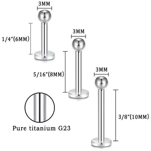 OIDEA G23 Titanium Lip Cartilage Stud Set 16G Internal Thread Body Piercing Jewelry 3PCS Hypoallergenic Premium Multi-Length