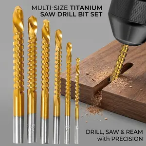 Titanium-Plated High-Speed Steel Drill Bits Set Metalworking & Wood Drilling Sharp Serrated Design Anti-Rust Coating Power Tool Accessories-YY1