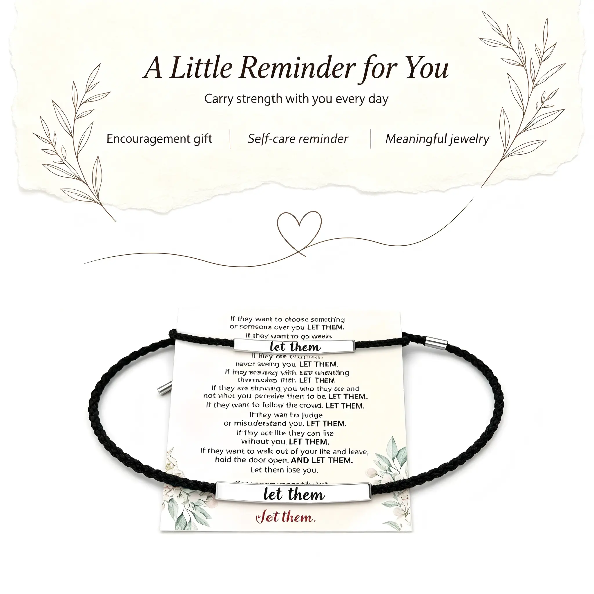 Women's 'Let Them' Mantra Text Engraving Stainless Steel Woven Bangle - Waterproof, Hypoallergenic Braided Rope Adjustable Daily Female Reminder Jewelry Gift, Casual Wear, Motivation, Push Presents, Arm Candy Accessories, Bracelet Stacking