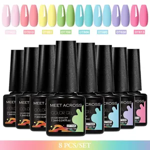 Meet Across 8 Colors Gel Nail Polish Set, Gel Nail Art, Nude Jelly Glitter Shimmer, Soak off LED Lamp, DIY Salon Set, Gift for Women and Girls, Nail Care, Manicure