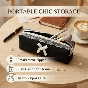 Lace Edge Storage Bag, Compact Lipstick Wallet, Portable Student Pen Case, Convenient Makeup Pouch, Elegant and Small Design