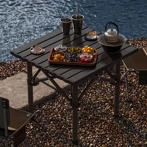 Portable Folding Camping Table, Rollable Outdoor Picnic Table — Lightweight Design with Carry Bag for Travel/Beach/Patio/BBQ/Parties