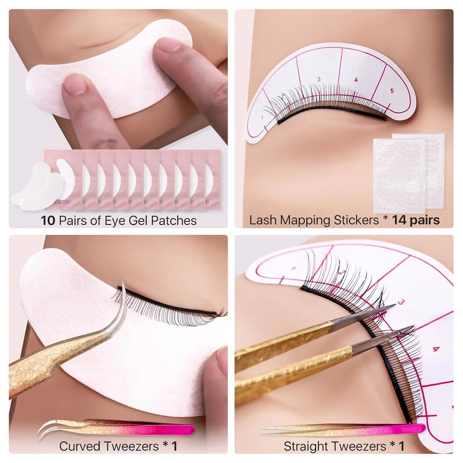 Lash Kit for Beginners, Eyelash Extension Kit with Eye Lash Mannequin Head, Eyelash Extension Glue, Remover Cream, Tweezers for Practice Training, Eyelash Separator Tool Includes Lash Tools, Lash Extensions Kit