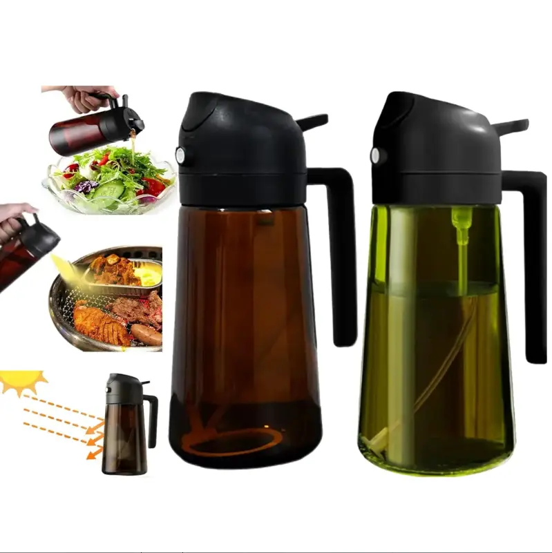 2 Count 2 in 1 Oil Sprayer for Cooking 16oz/470ml Light-Blocking Dark , Olive Oil Dispenser Bottle for Kitchen, Premium Dark Green Glass Oil Bottle, Food-Grade Oil Mister for Air Fryer, BBQ