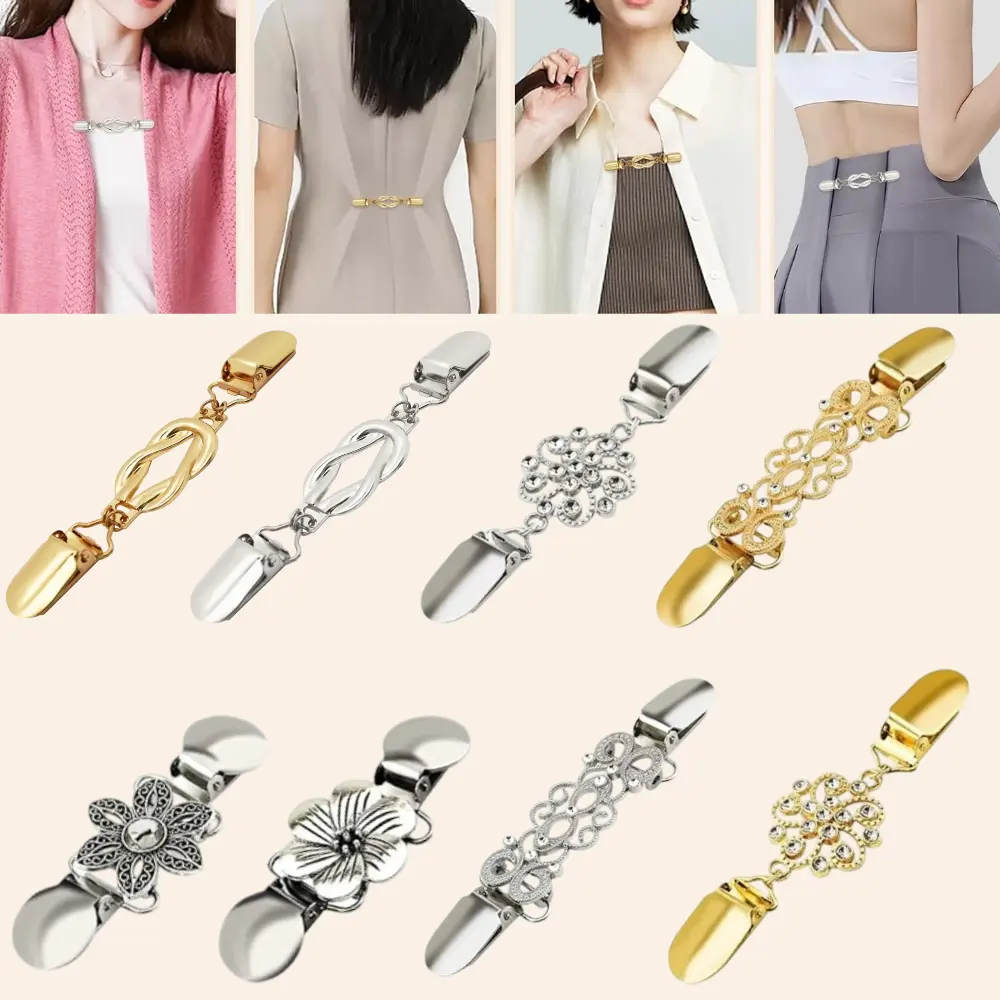 8PCS Retro Sweater Clips for Cardigans, Vintage Cinch Clip for Dresses, Variety of Styles Dress Clip Back of Shirts Cinches Shawl Clips for Different Women Clothing