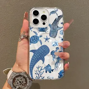 Soft Girl Magnetic Case for iPhone11/12/13/14/15/16/17/promax, Whale shark ocean pattern Lightweight, Drop-Proof, MagSafe Compatible | Perfect for Teen Girls