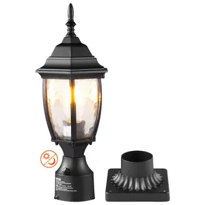 VEVOR Dusk to Dawn Outdoor Post Light, 15.75 in Height, Waterproof Lamp Post Light Fixture with 5.5 in Pier Mount Base Glass Shade, Lightning-proof Exterior Pole Column Light for Patio Garden Pathway