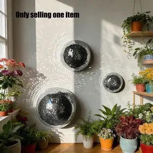 Disco Ball Round Design Mirror Reflective Glass Hemisphere Wall Hanging Decor, Universal Use, 3D Sticker Type, Home Decoration with Back Glue