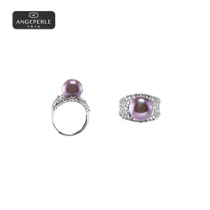 ANGEPERLE S925 Silver Freshwater Edison Purple Pearl Ring 11-12MMmm TSRY032