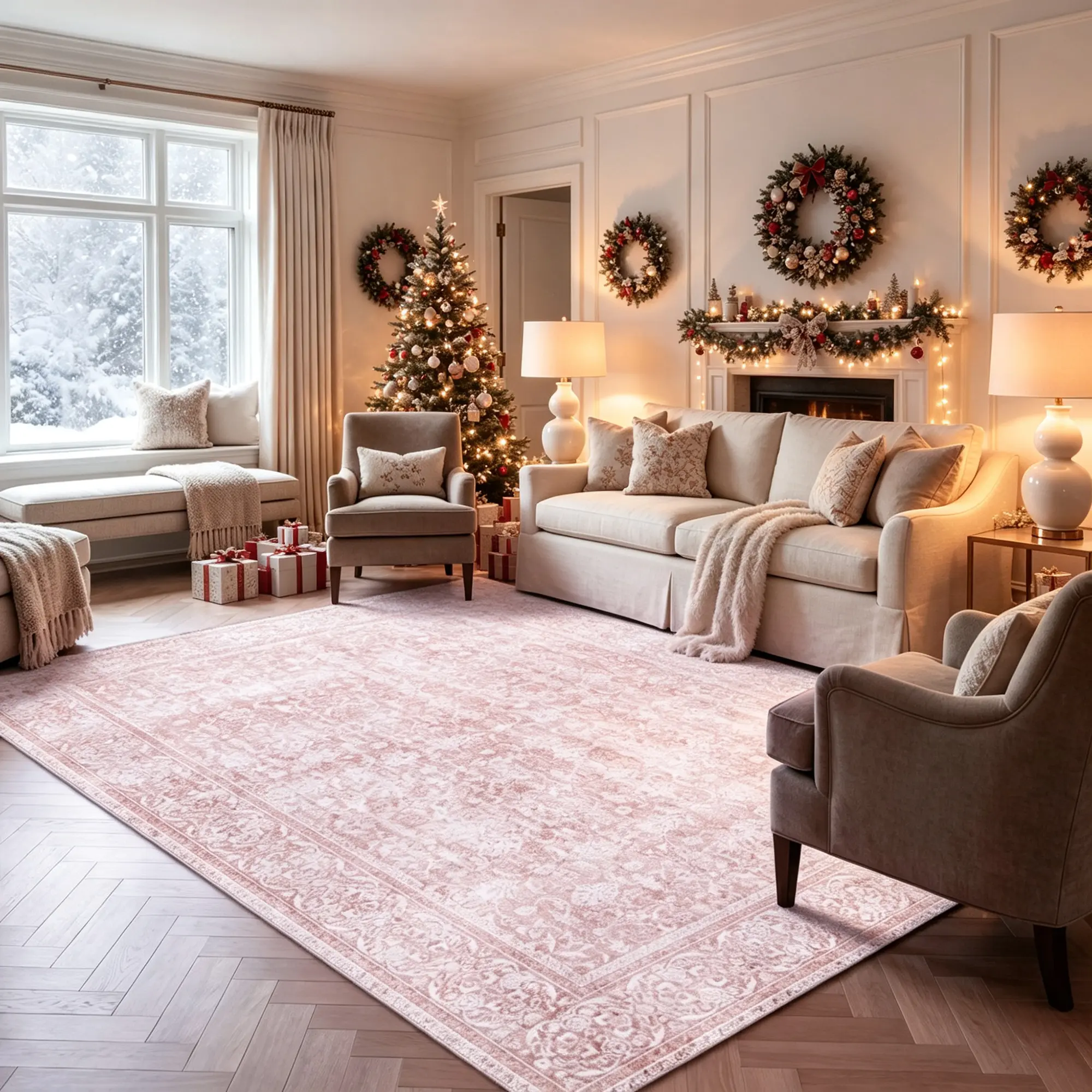 BOOPBEEP Imitation Cashmere Area Rug - Pink Bohemian Crochet Weave Rug, Soft Low Pile, Non-Slip, Non-Shedding, Washable for Living Room Indoor Use, Home Décor Living Room Decor, Ideal Housewarming Gift