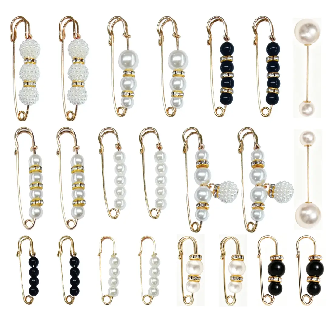 22 Counts Pearl Brooch Pins, Faux Pearl Clothing Dresses Decoration, No Sewing Sweater Shawl Safety Pins Cardigan Collar Safety Pins for Women Pant Tightener, Mixed Style Assortment