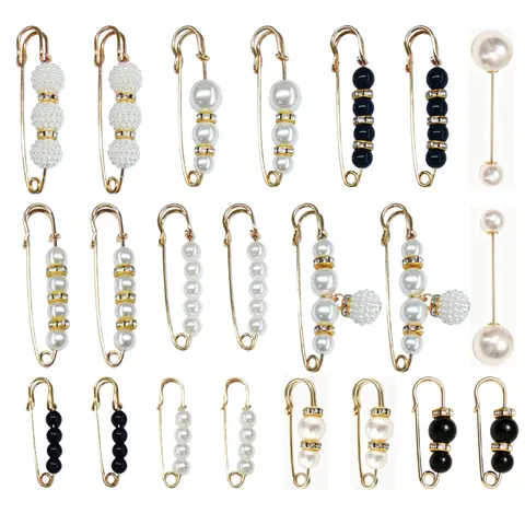 22 Counts Pearl Brooch Pins, Faux Pearl Clothing Dresses Decoration, No Sewing Sweater Shawl Safety Pins Cardigan Collar Safety Pins for Women Pant Tightener, Mixed Style Assortment