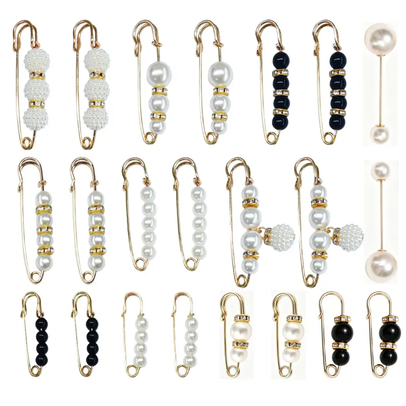 22 Counts Pearl Brooch Pins, Faux Pearl Clothing Dresses Decoration, No Sewing Sweater Shawl Safety Pins Cardigan Collar Safety Pins for Women Pant Tightener, Mixed Style Assortment