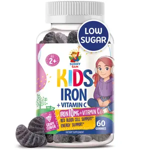 Sunny Sam Iron Gummies for Kids & Teens - 10mg Iron Vitamins with Vitamin C - Low-Sugar Chewable Gummy Supplement for Immune Support, Supports Red Blood Cell Production for Children & Teen Girls