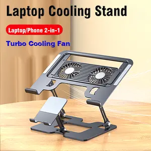 [2-in-1 Cooling Desktop Stand] 2-in-1 Carbon SteelAdjustable Height Desktop Stand | FoldableSemiconductor Fan Cooling Version for Projectors,Phones, Laptops & Tablets | Office Use
