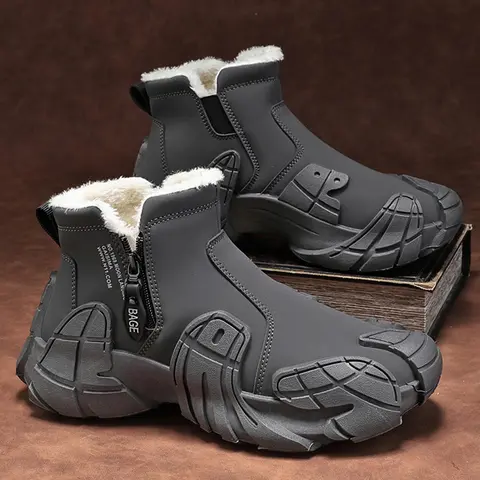 A pair of men's fashion chunky-soled sneakers Lined for warmth Waterproof and windproof closed outdoor hiking boots Casual Warm Boots Walking Shoes Footwear Daily wear boots Weatherproof Footwear Perfect for everyday wear