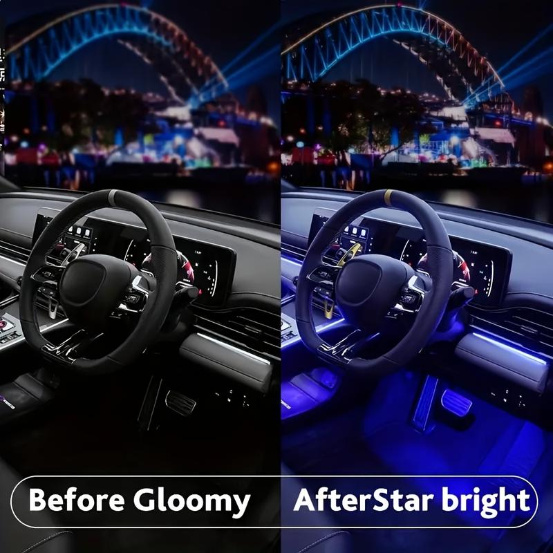 Remote-Controlled Ambient Lights for Cars, Voice-Activated Interior Lights, Multi-Color, Music-Responsive Strip Lights for The Car Interior.