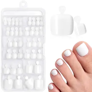120pcs White Press on Toenails for Women,Short Square Fake Toe Nails,12 Sizes False Toenails with Nail Glue and Adhesive Tabs