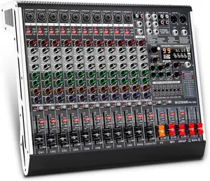 12 Channel Audio Mixer Professional Sound Mixing Board with 99 DSP Effects 7-band EQ Digital DJ Mixer Console w USB Bluetooth MP3 for Recording Independent 48V Power Mute Button