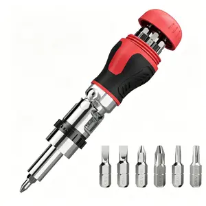Humwam 8 in 1 Short Ratchet Screwdriver All-in-One Hand Tool with 6 Hardened Bits Phillips, Slotted, Torx, 180° Swivel Angled Screwdriver Kit for Narrow Corners
