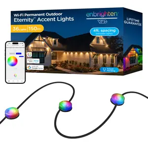 Enbrighten VIBE WiFi Color-Changing Permanent Outdoor Eternity Accent Lights, 36 Lights, 150ft. Black Cord