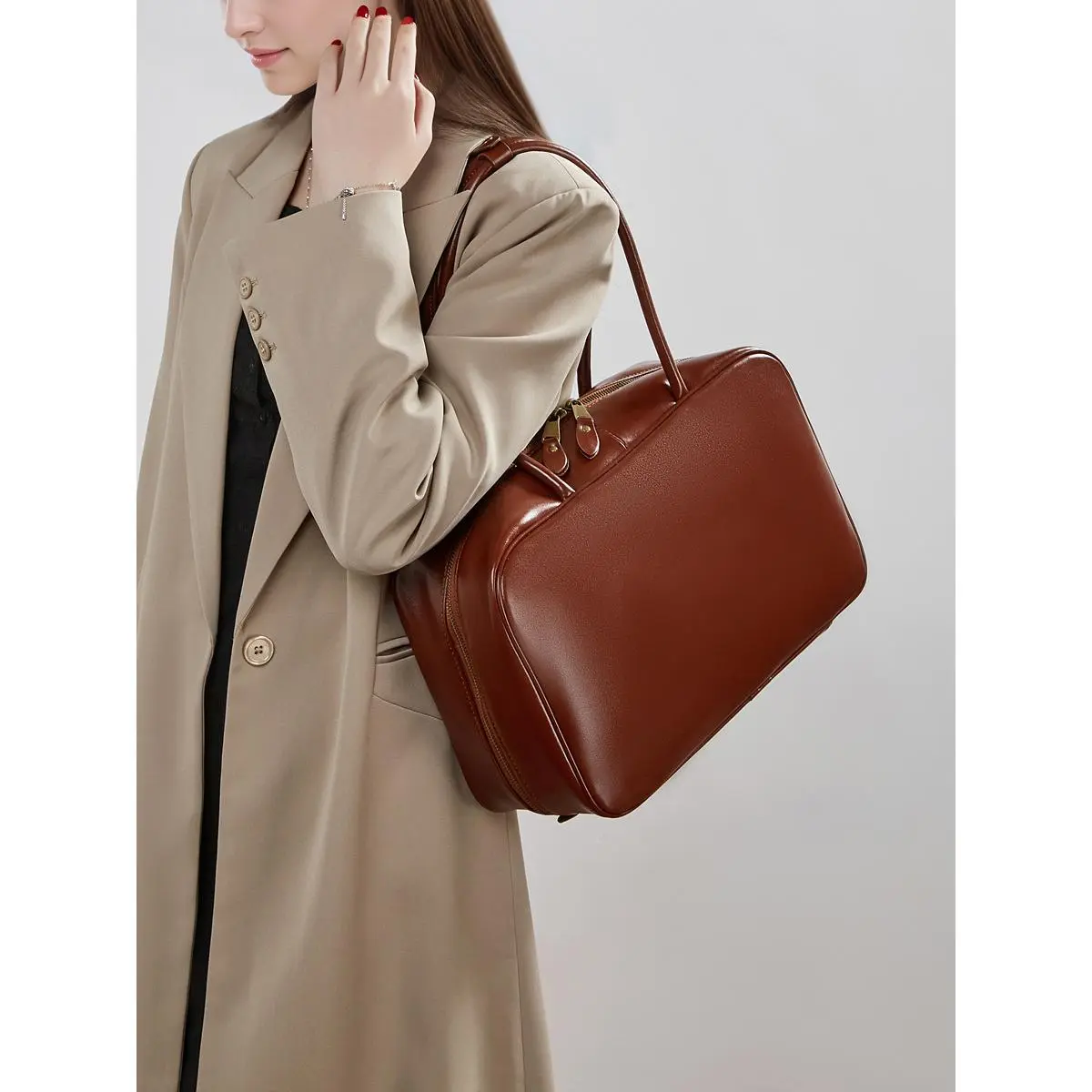 Women's 2026 Genuine Cowhide Leather Boston Bag - Retro Minimalist