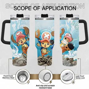 [One Piece] Tony Tony Chopper V2 “Cotton Candy Lover” Straw Hat Doctor 20oz & 40oz Tumbler With Handle – Anime Gaming Style Stainless Steel Cup, Insulated Iced Coffee Travel Mug, Gift For Otaku & Anime Fans