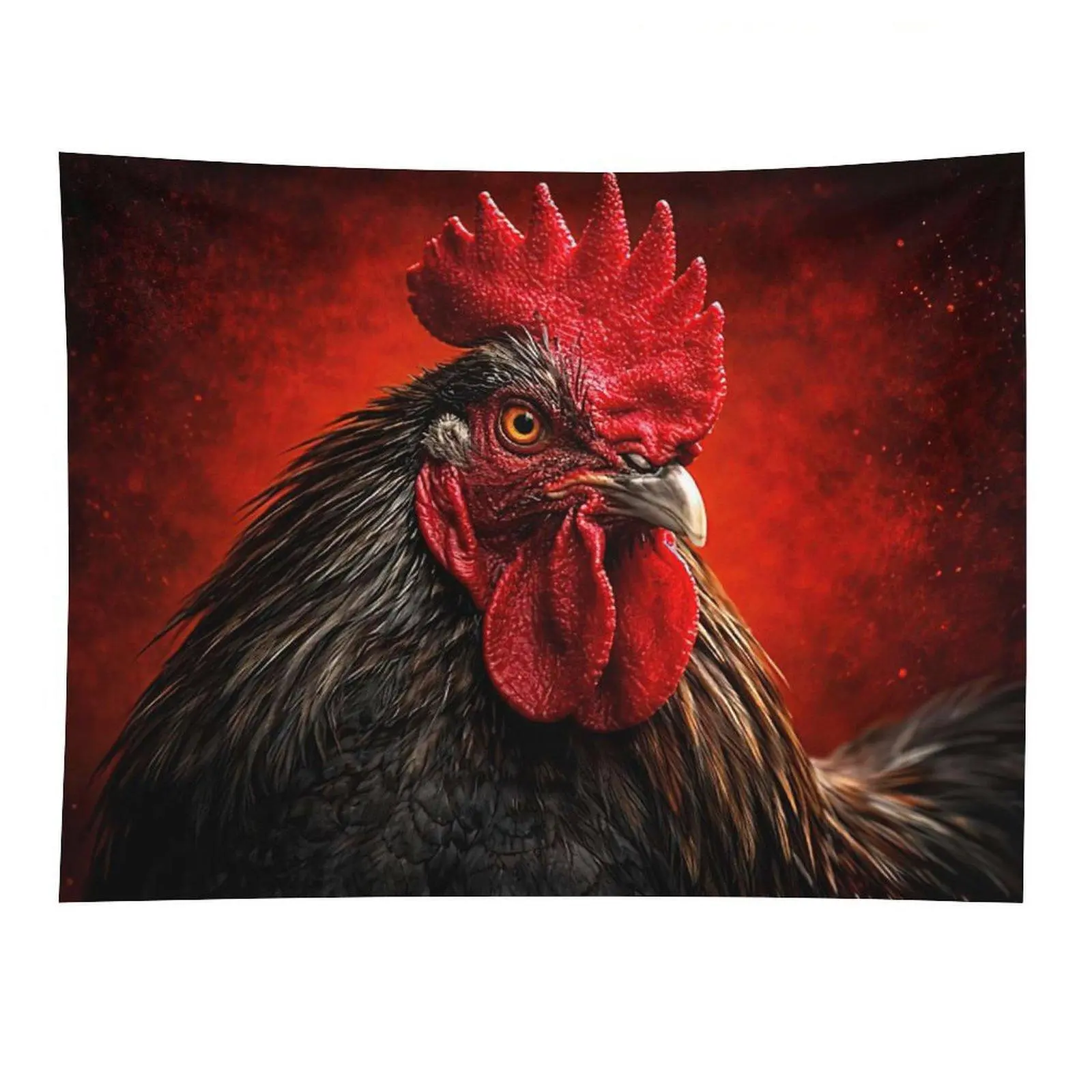 Realistic Rooster Portrait Tapestry Red Farm Animal Wall Hanging Decor