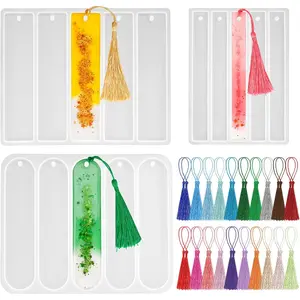 3 Pcs Bookmark Silicone Molds with 40 Pcs Tassels Rectangle Resin Mold for DIY Home Decoration Art Crafts Birthday Gifts
